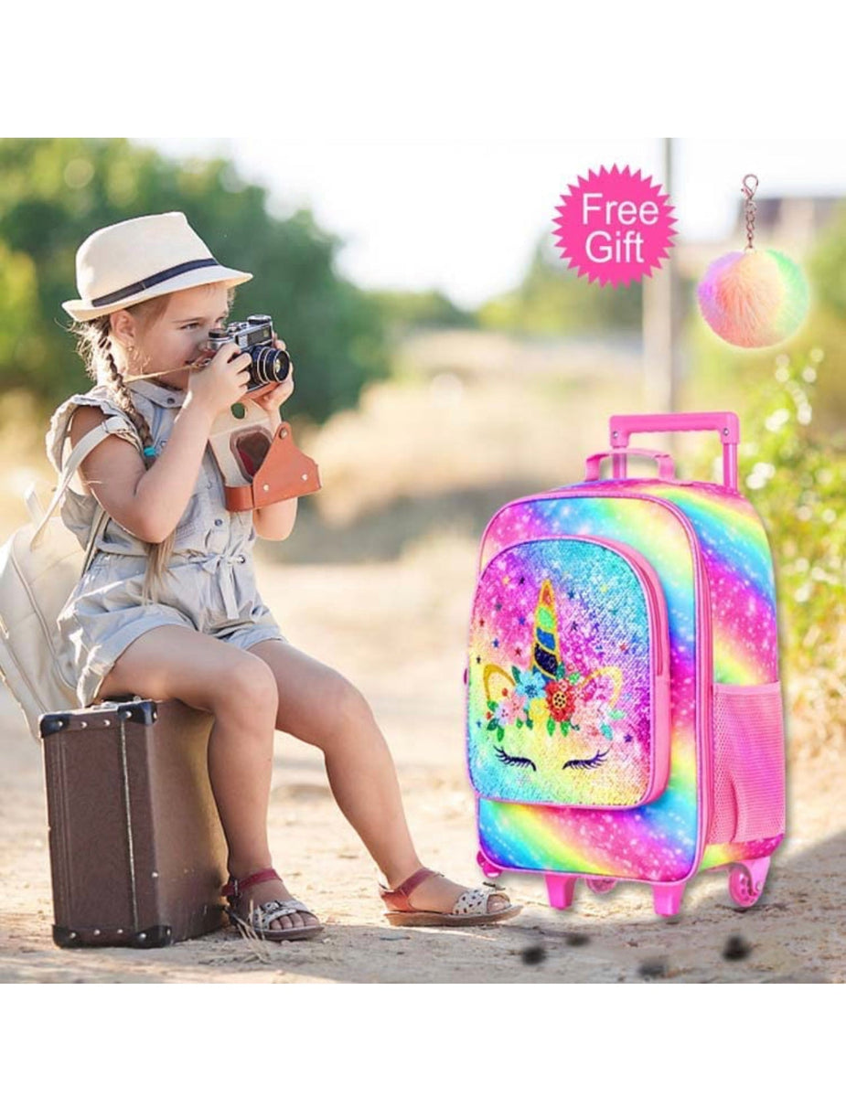 Kids Luggage for Girls, Cute Unicorn Rolling Wheels Suitcase for Child