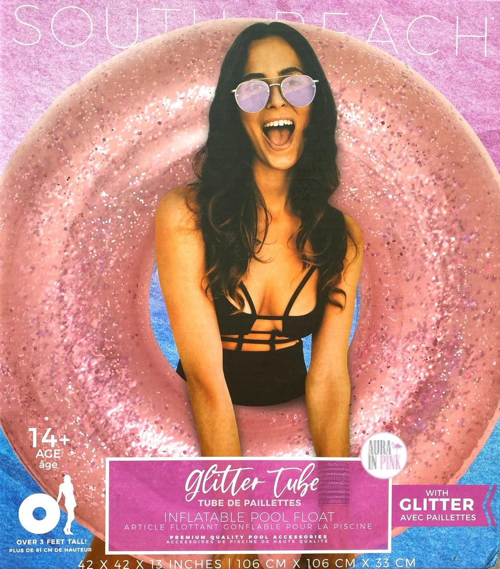 Pink Glitter Tube Pool Float - Over 3 Feet Tall - MyTravelShop.ca