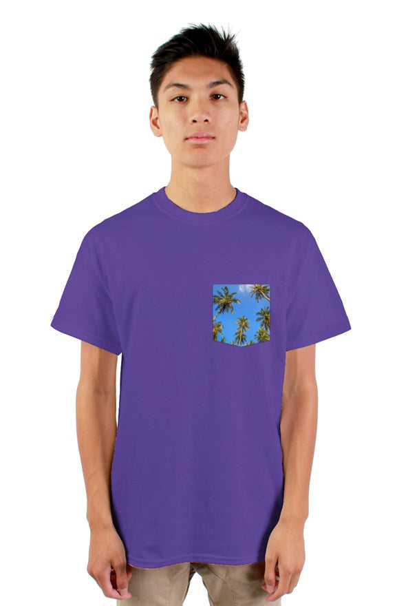 Purple Palms Pocket mens tshirt - My Travel Shop