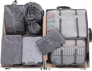 8 Pieces Packing Cubes Reusable Waterproof Large Capacity Lightweight Travel Storage Suitcase Luggage Organizer with Shoes Bag(Grey 8pcs) - My Travel Shop