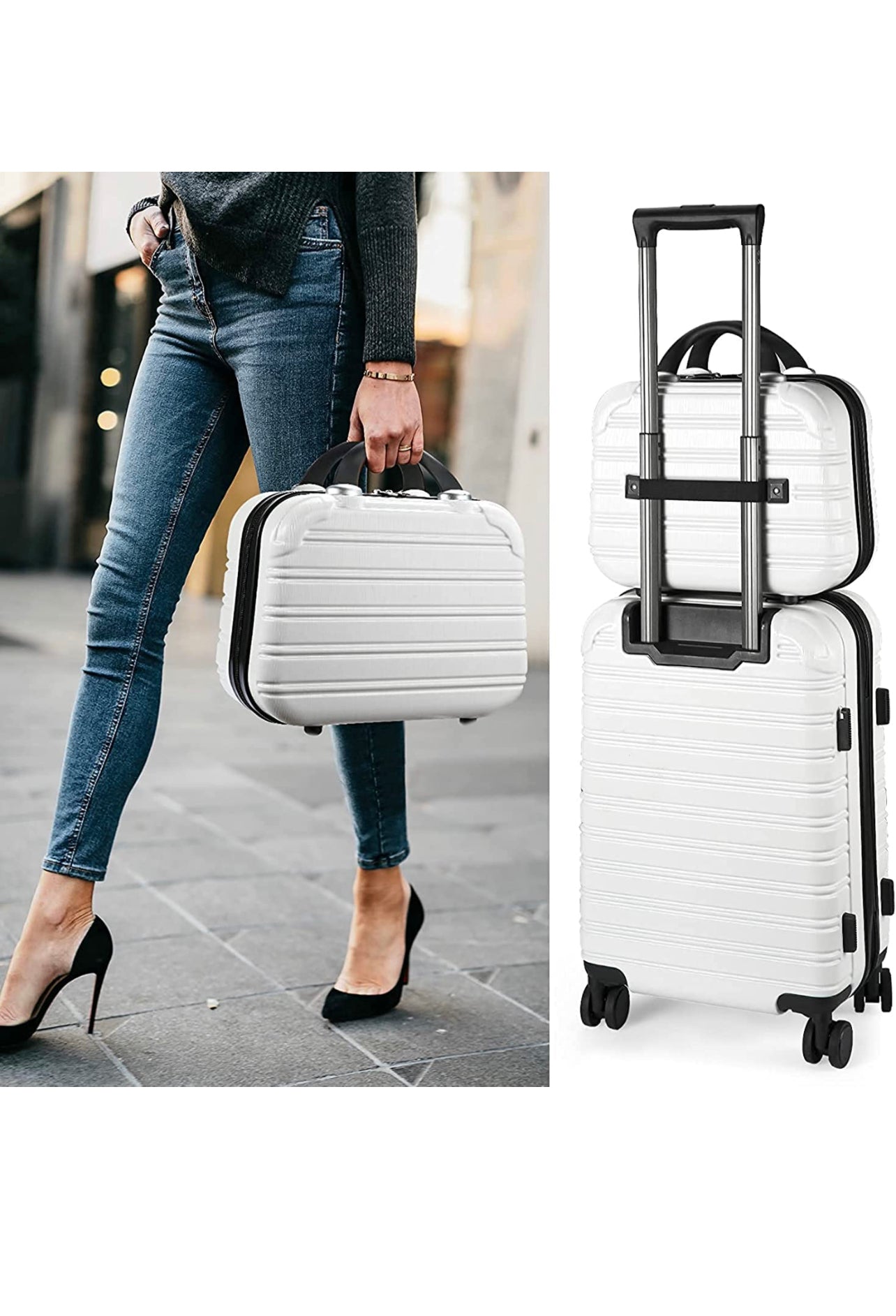 Carry on Luggage 20" Suitcase 14" Mini Cosmetic Cases Luggage Sets Hardside PC ABS Lightweight USB Suitcase with Wheels TSA 2 Piece Set 14/20 - MyTravelShop.ca