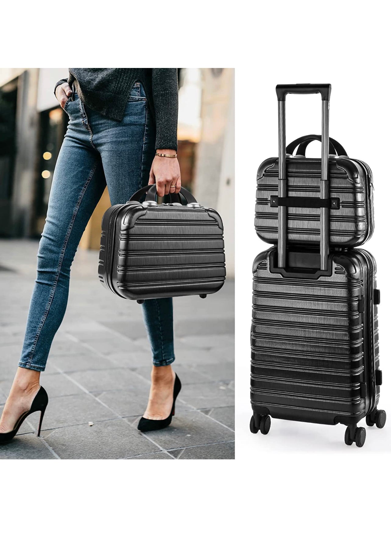 Carry on Luggage 20" Suitcase 14" Mini Cosmetic Cases Luggage Sets Hardside PC ABS Lightweight USB Suitcase with Wheels TSA 2 Piece Set 14/20 - MyTravelShop.ca