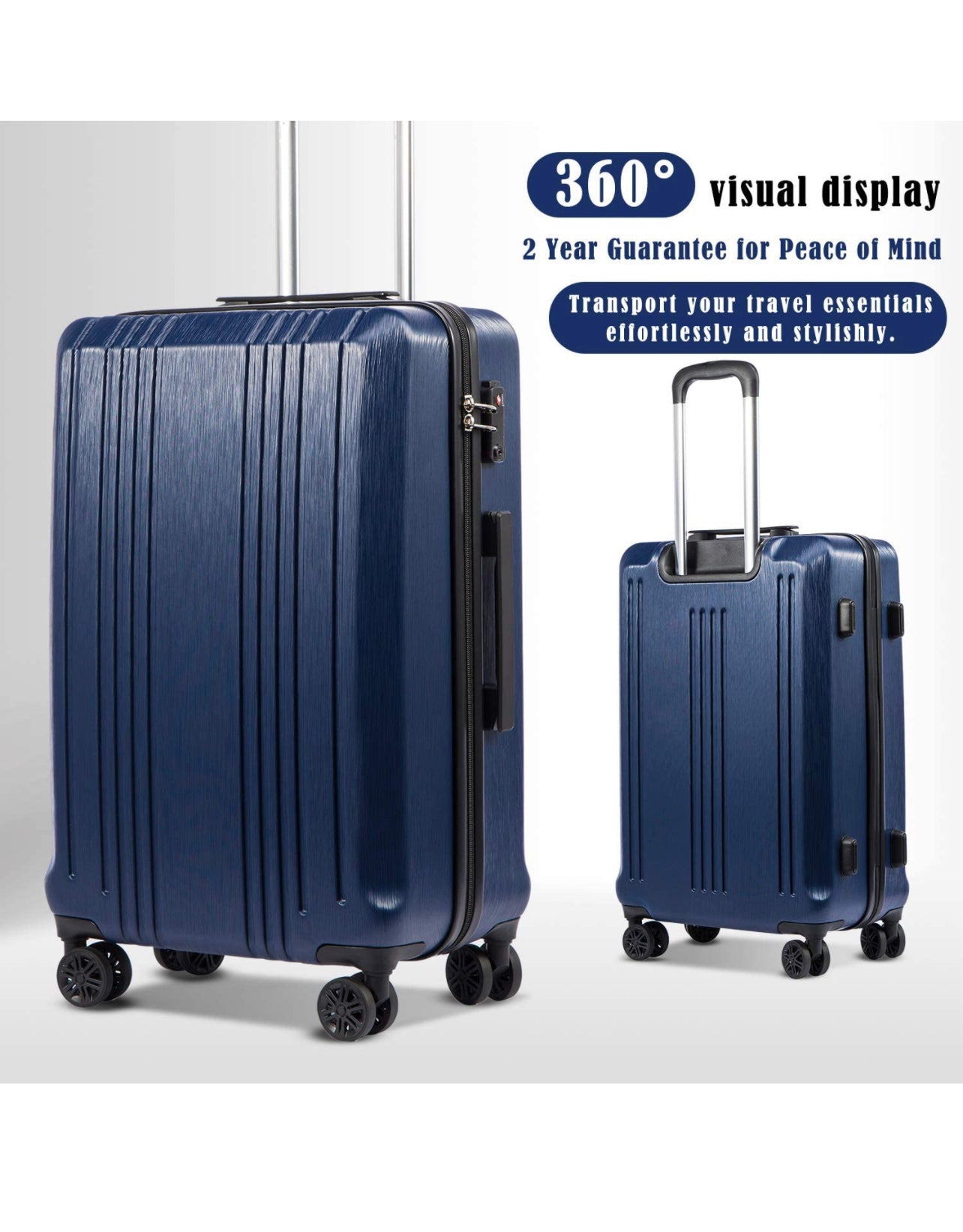 Large Luggage Expandable Suitcase PC+ABS with TSA Lock Spinner 20in24in28in (Navy, L(28)) - MyTravelShop.ca