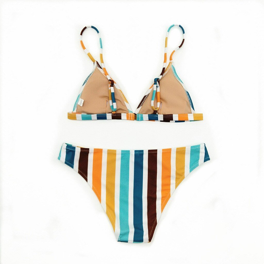Swimwear Womens Rainbow Striped Print Bikini Set –