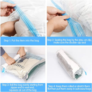 Travel Space Saver Bags, 4 Pack Roll Up Reusable Travel Space Saver Vacuum Storage Bags, Waterproof Compression Bags for Travel/Home Storage, No Pump Needed - MyTravelShop.ca