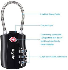 TSA Approved 3 Digit Luggage Locks for Travel Suitcase with Long