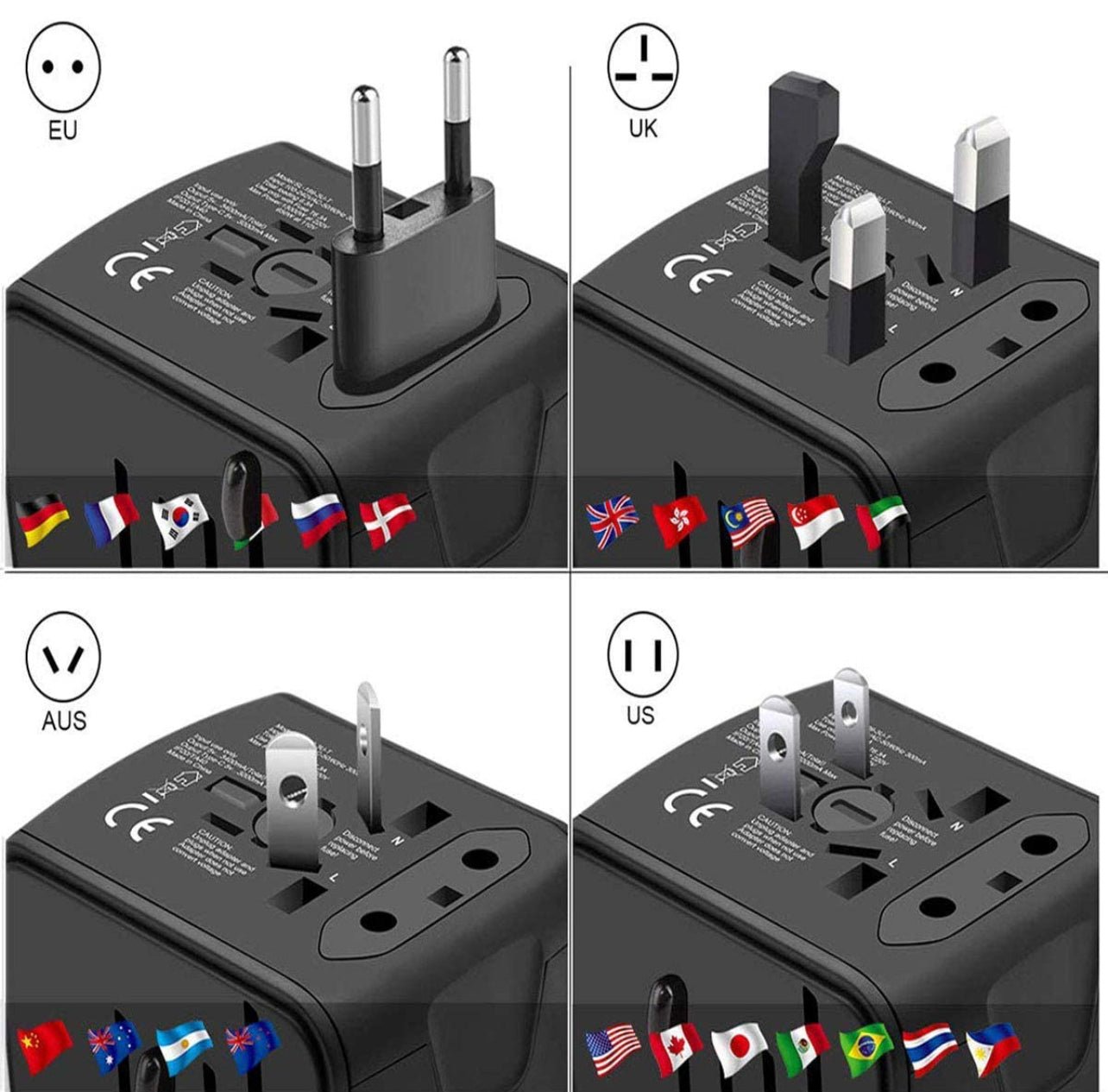 Universal Travel Adapter,International Power Adapter with 3 USB and 1Type C for USA,UK,EU Covers 150+Countries(Black) - MyTravelShop.ca