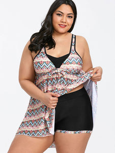 Zigzag Print Skirted Tankini Set - My Travel Shop